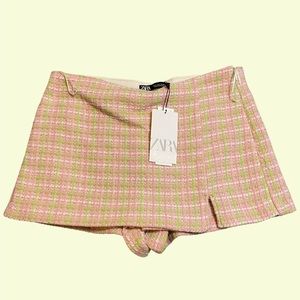 ZARA Pink & Green Plaid Barbiecore Skort